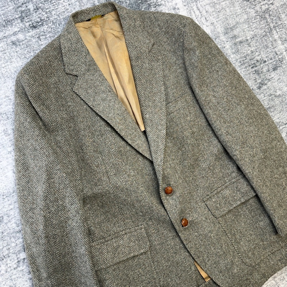 VTG Tweed Wool Blazer Jacket Mens 40 Herringbone Sport Coat Old Money Academia